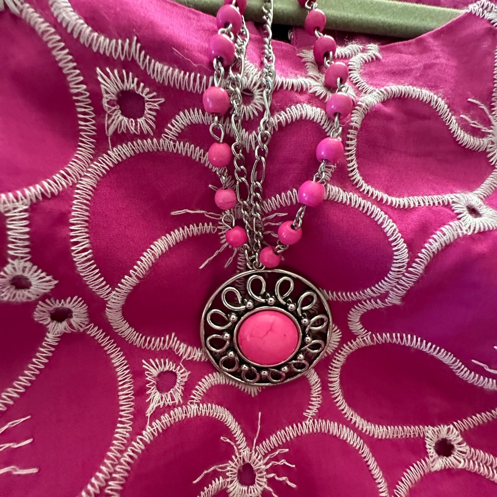 Draper James NWT pink floral lined Dress with necklace/earrings. Size XL - Picture 8 of 13
